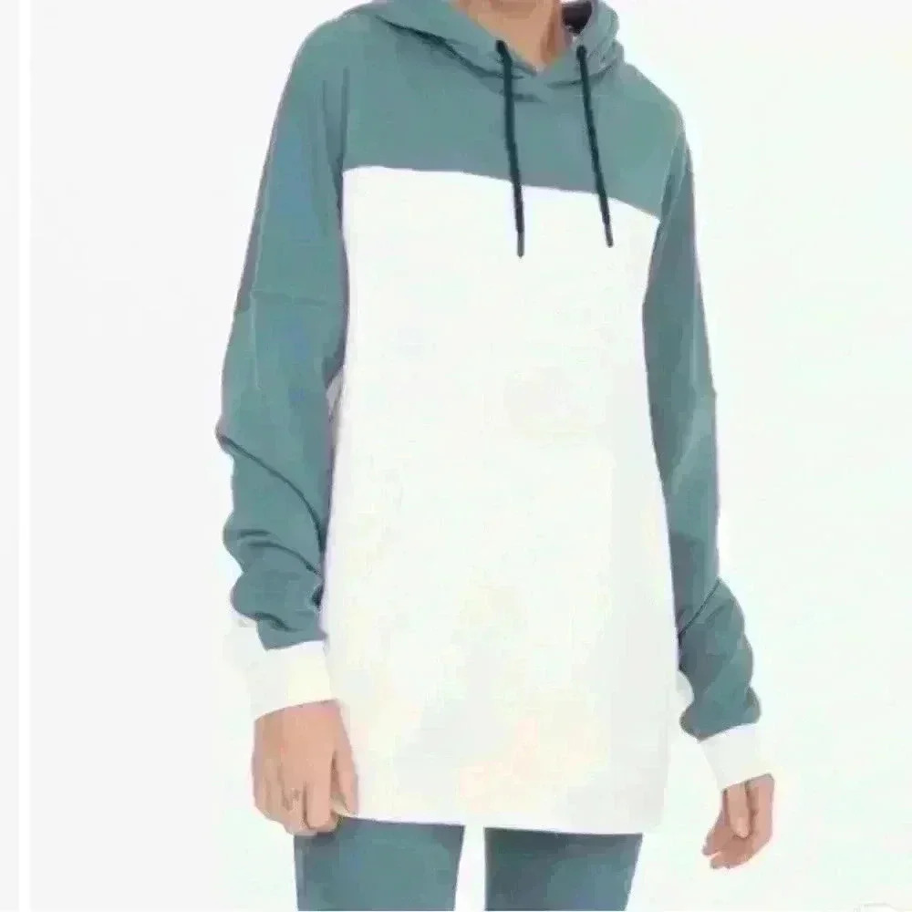 Mono B Soft 2-Tone Color Block Hoodie w/ Pocket - Ivory w/ seafoam - Large - NWT